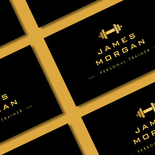 Professionnel personal Trainer Gold Dumbbell Black Business Card