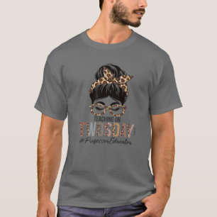 Professor Educator Messy Bun Teaching On Twosday 2 T-Shirt