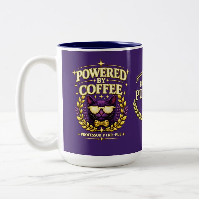 Professor Purr-Ple™ – Powered by Coffee Two-Tone Coffee Mug (Left)