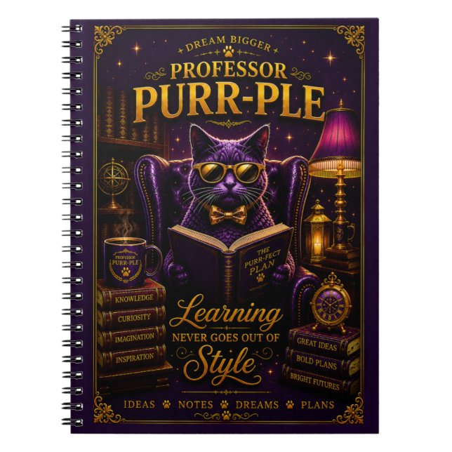 Professor Purr-Ple™ Spiral Notebook (Front)