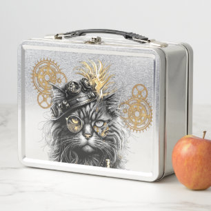 Professor Sprocket-Paws  The Funky Steampunk Cat  Metal Lunch Box