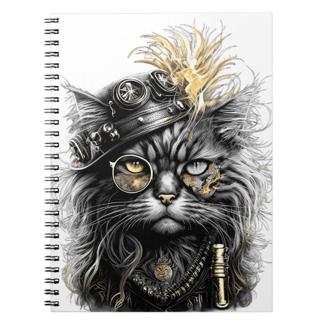 Professor Sprocket-Paws  The Funky Steampunk Cat  Notebook (Front)