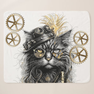 Professor Sprocket-Paws  The Funky Steampunk Cat  Sherpa Blanket