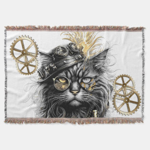 Professor Sprocket-Paws The Funky Steampunk Cat  Throw Blanket