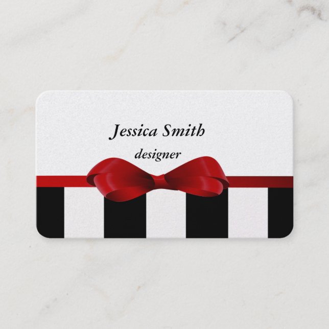 Proffesional elegant red bow stripes business card (Front)