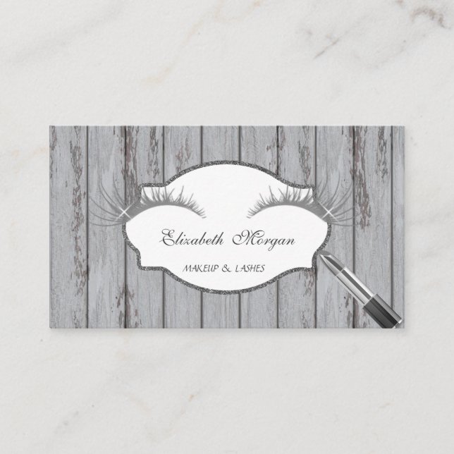Proffesional Modern,Lashes,Lipstick, Wood Texture Business Card (Front)