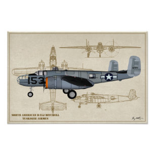 Profile Art B-25 Mitchell Tuskegee Airmen Photo Print