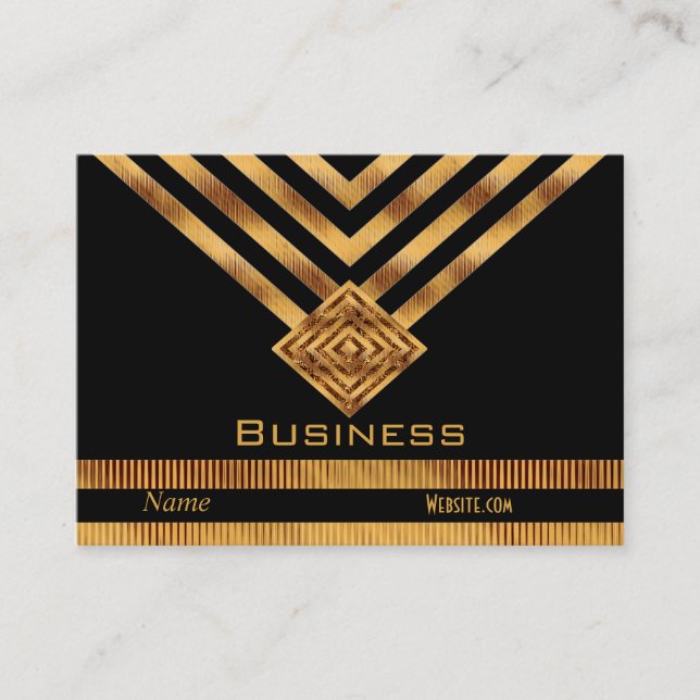 Profile Business Card Retro Black Gold Stripe (Front)