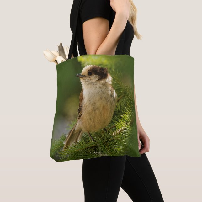 Profile of a Cute Grey Jay / Whiskeyjack Tote Bag (Close Up)