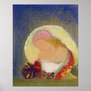 Profile of a Girl with Flowers, c.1900 Poster