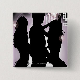 Profile of a man dancing with women in a nightclub 15 cm square badge