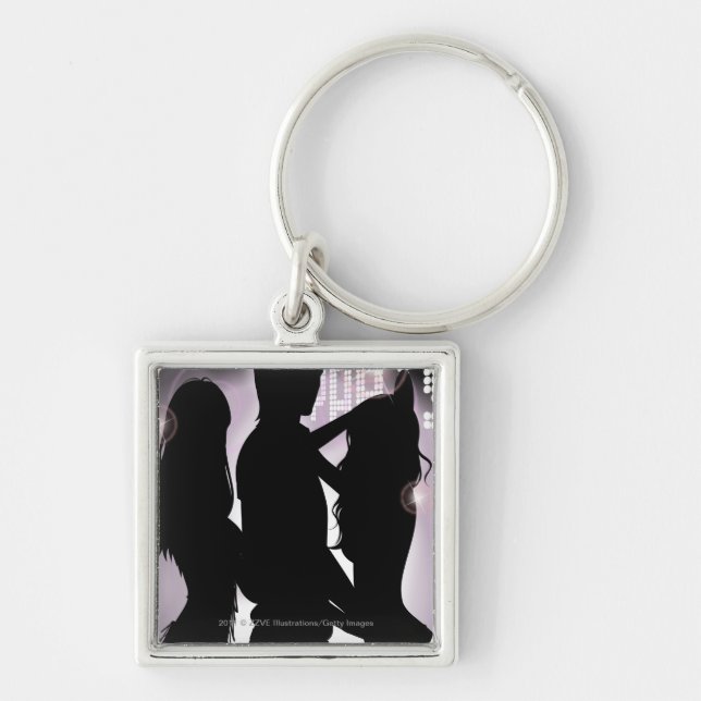 Profile of a man dancing with women in a nightclub key ring (Front)