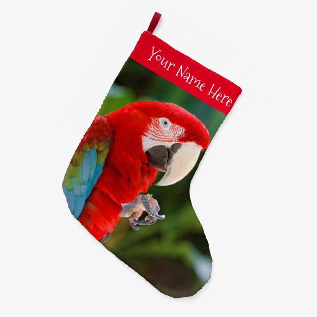 Profile of a Pretty Green-Winged Macaw Bird Large Christmas Stocking (Front (Hanging))