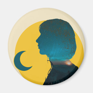 Profile of a woman with a background magnet