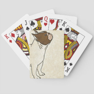 Profile of French Bulldog Looking Up Playing Cards