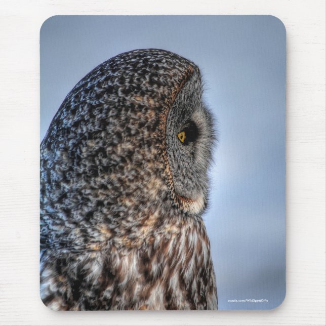 Profile of Great Grey Owl Wildlife Photo Portrait Mouse Pad (Front)