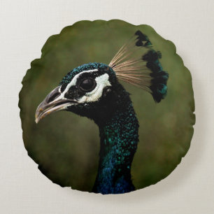 Profile of Peacock  Round Cushion