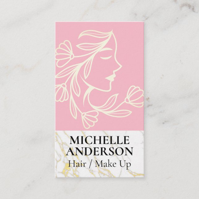 Profile of Woman and Flowers | Beauty Business Card (Front)
