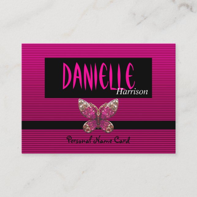 Profile Personal Name Card Bright Pink Butterfly (Front)