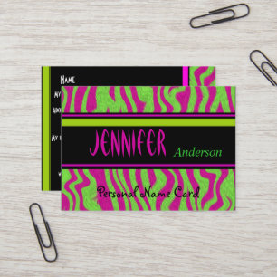 Profile Personal Name Card Lime Green Pink Swirl