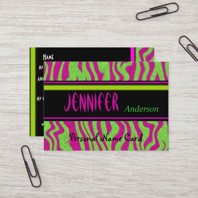 Profile Personal Name Card Lime Green Pink Swirl (Front/Back In Situ)