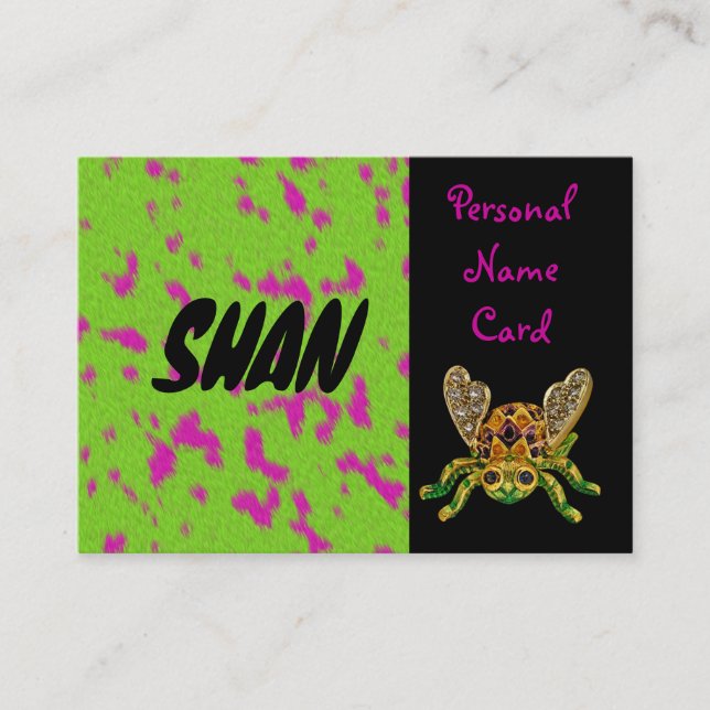 Profile Personal Name Card Pink Green Beetle (Front)