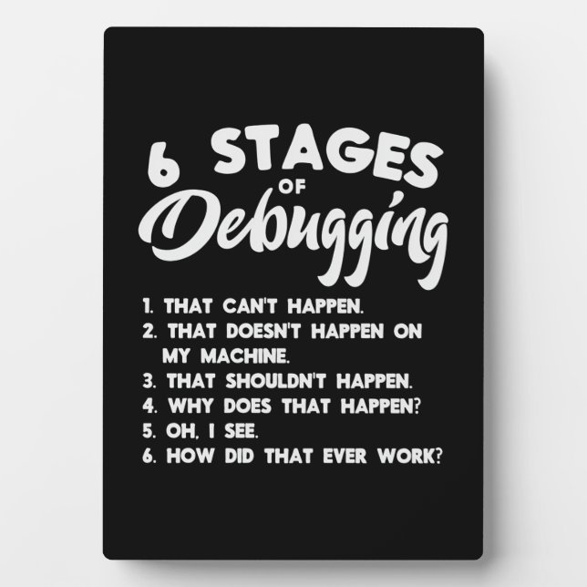 Progammer 6 Stages Of Debugging Plaque (Front)