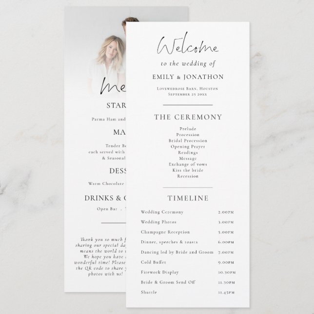 Program and Menu combined with photo Wedding (Front/Back)