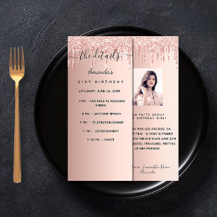 Program birthday rose gold photo fun facts rack card