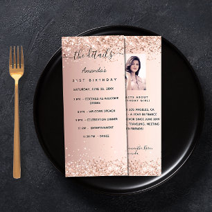Program birthday rose gold photo fun facts rack card