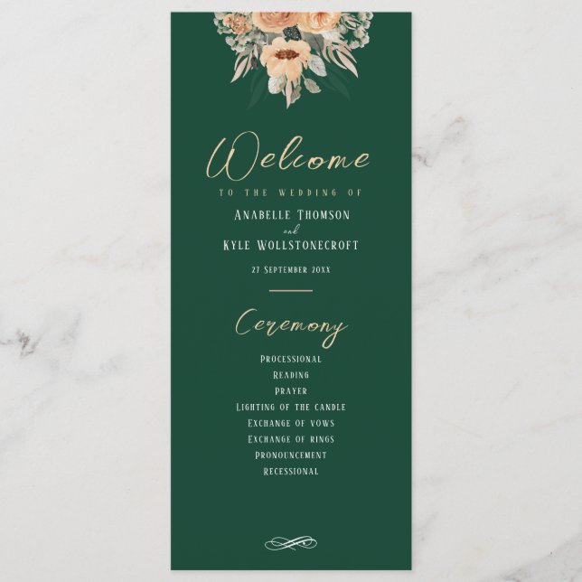 Program - Elegant floral dark green, Wedding  Programme (Front)
