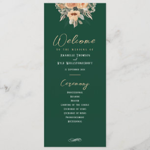 Program - Elegant floral dark green, Wedding Programme