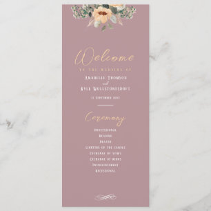 Program - Elegant floral pink, Wedding  Programme