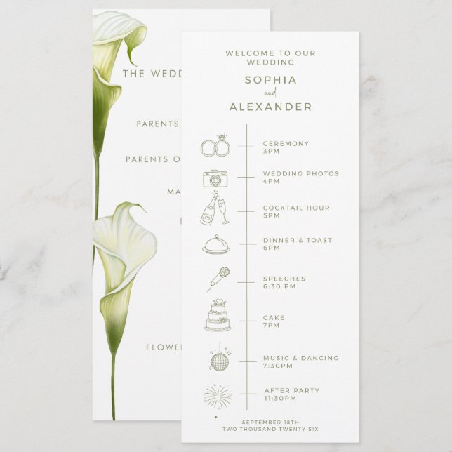 Program for a modern wedding. programme (Front/Back)