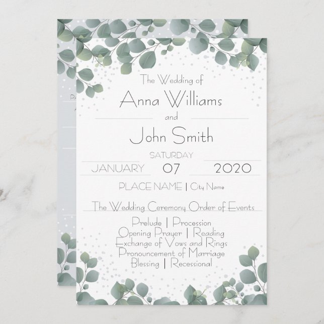Program Green Eucalyptus Simple Boho Floral Invitation (Front/Back)