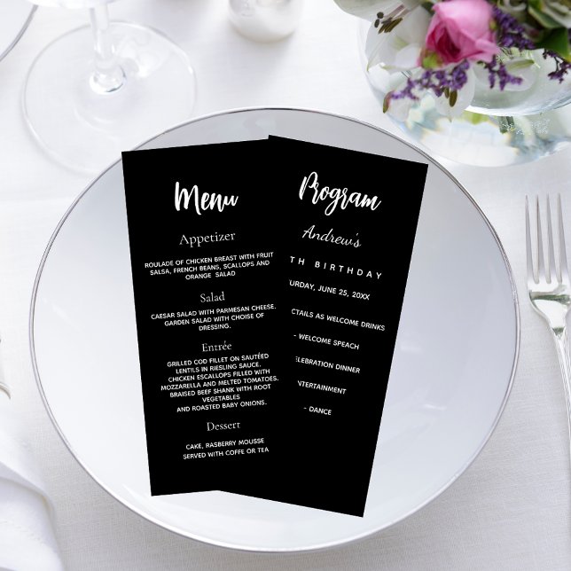 Program party dinner menu black white (Creator Uploaded)
