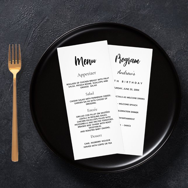 Program party dinner menu white black (Creator Uploaded)