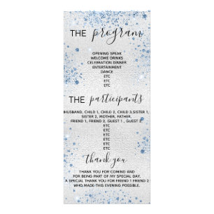 Program party silver blue glitter dust rack card