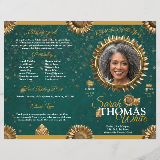 Programa Celebración de la Vida de Oro y Verde (Front)