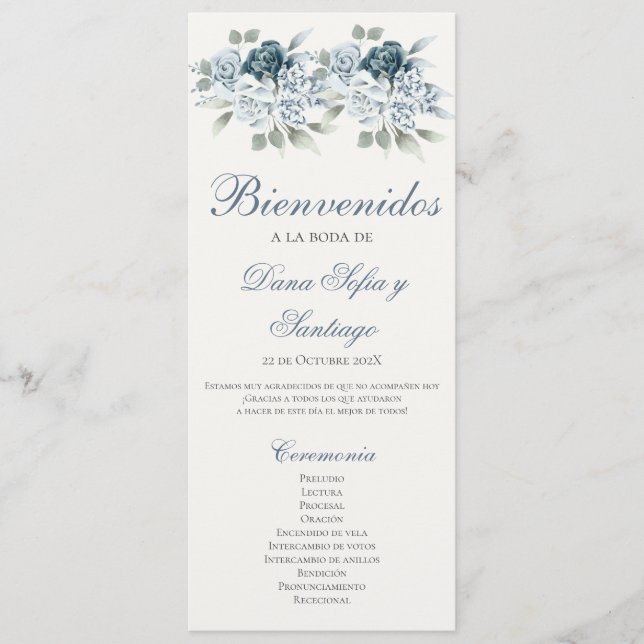 Programa de Blue Wedding en español Programme (Front)