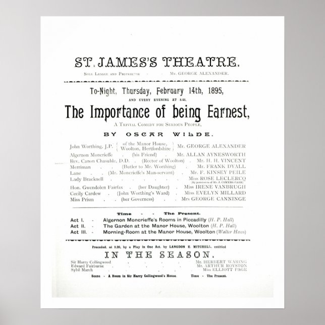 Programme for a performance of The Importance of B Poster (Front)