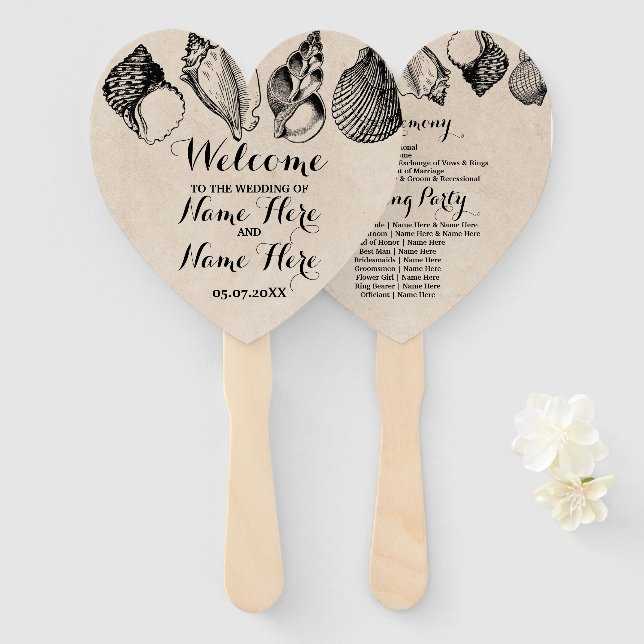 Programme Hand Fan Shells Beach Wedding Sea (Front and Back)