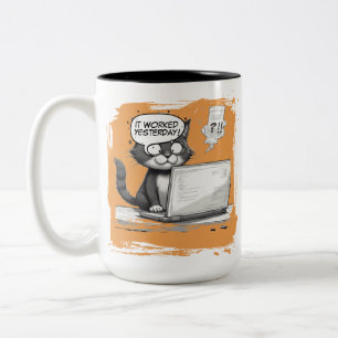 Programmer Cat Humour Debugging is Catastrophic Two-Tone Coffee Mug