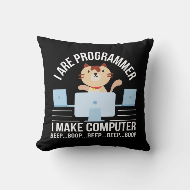 Programmer Cat Lover Make Computer Beep Cushion (Front)