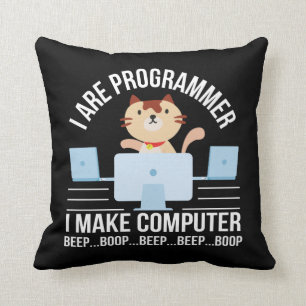 Programmer Cat Lover Make Computer Beep Cushion