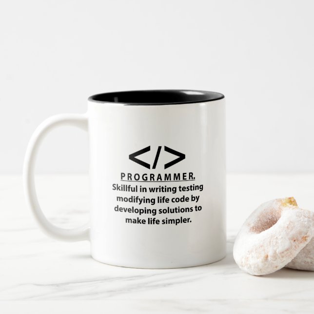 Programmer Coding Developer Programmer Two-Tone Coffee Mug (With Donut)