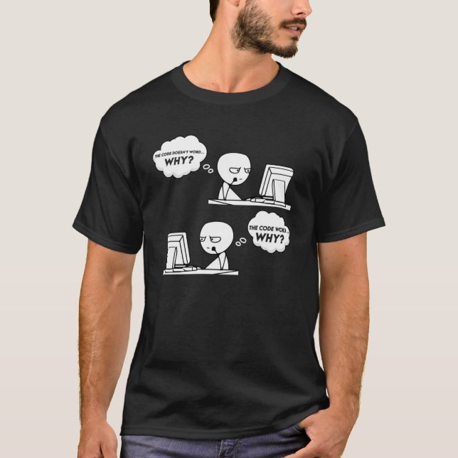 Programmer Computer Code Works Why Meme Coding T-Shirt (Front)