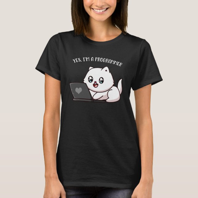 Programmer Cute Cat Computer Administrator Compute T-Shirt (Front)