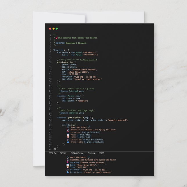 Programmer Developer Black Wedding Invitation (Front)