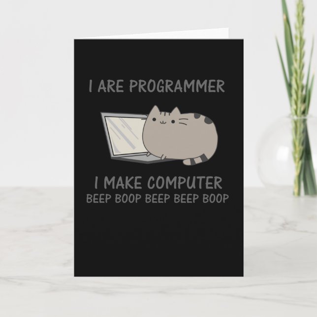 Programmer Funny Cat Computer Nerd Card (Front)